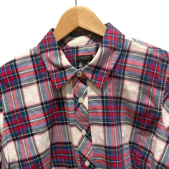 Talbots Womens Pink Plaid Button Up Shirt Size XP Long Sleeve Classic Preppy - Picture 4 of 12
